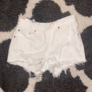 Levi’s Premium 501s Ripped high-rise white Cut Off shorts